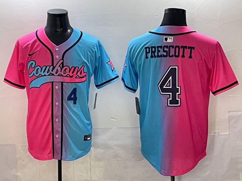 Men 2025 Dallas Cowboys #4 Prescott Blue pink Nike Limited NFL Jersey style 004